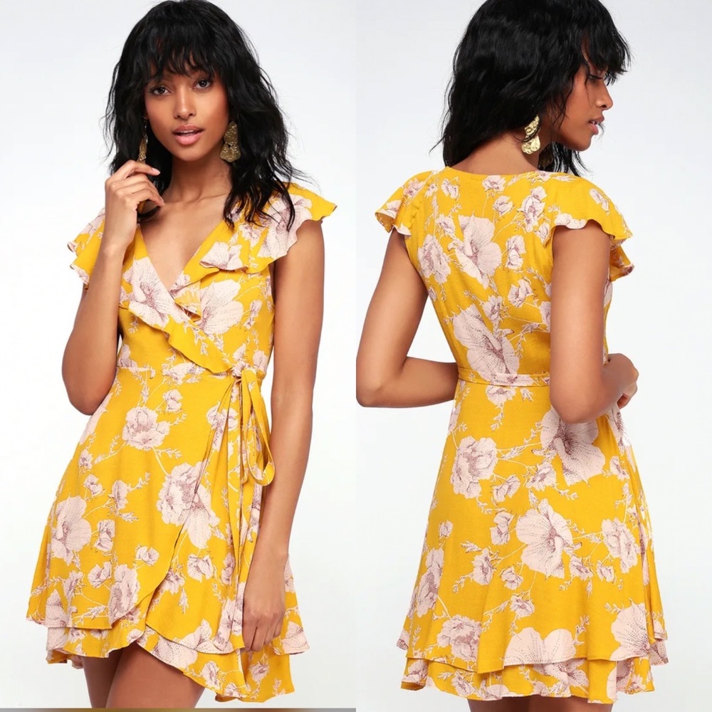 Free People French Quarter Yellow Floral Print Wrap Dress